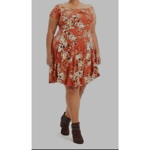 Torrid Size 5 Print Off Shoulder Fit & Flare Knit Dress Summer Plus Size (R)